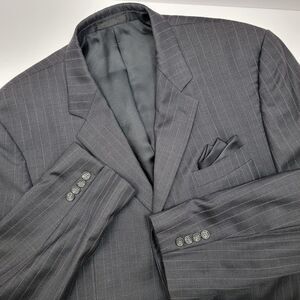 Lauren Ralph Lauren Mens Black Pinstripe 100% Wool 2 Button Blazer Jacket 44L